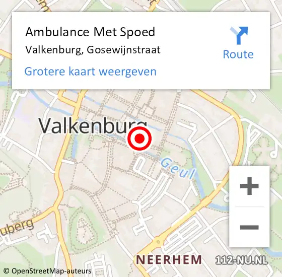 Locatie op kaart van de 112 melding: Ambulance Met Spoed Naar Valkenburg, Gosewijnstraat op 25 juni 2015 14:33