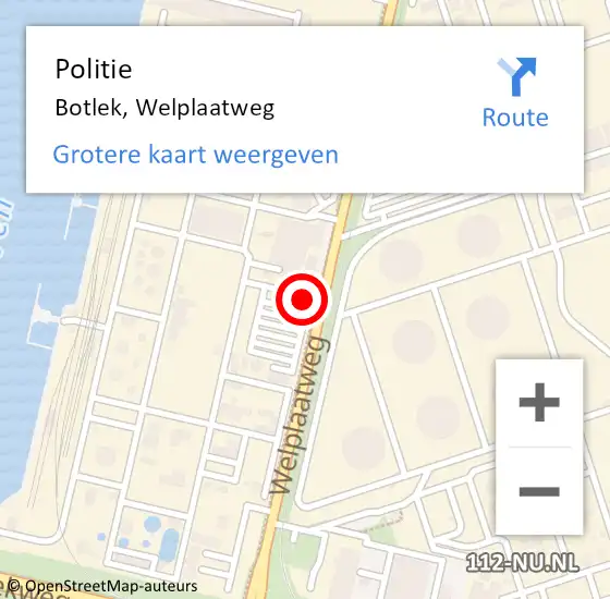 Locatie op kaart van de 112 melding: Politie Botlek, Welplaatweg op 25 juni 2015 15:11