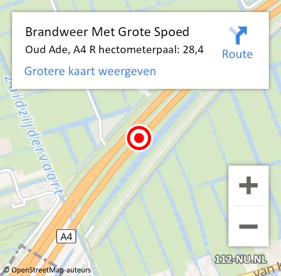 Locatie op kaart van de 112 melding: Brandweer Met Grote Spoed Naar Oud Ade, A4 R hectometerpaal: 28,4 op 25 juni 2015 16:28