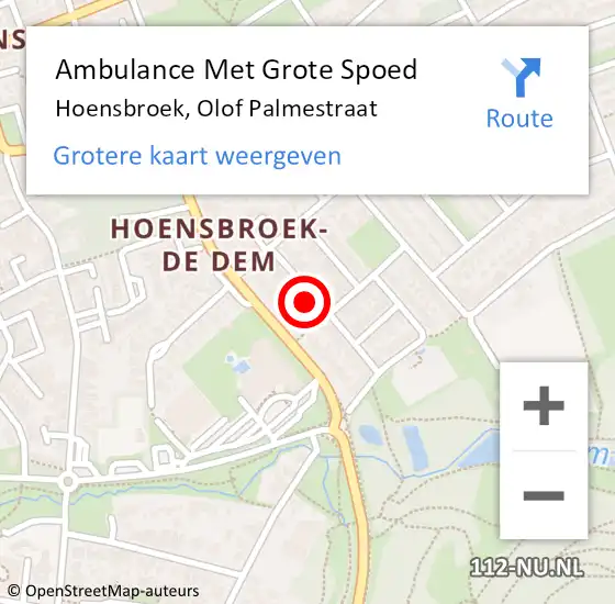 Locatie op kaart van de 112 melding: Ambulance Met Grote Spoed Naar Hoensbroek, Olof Palmestraat op 25 juni 2015 16:49