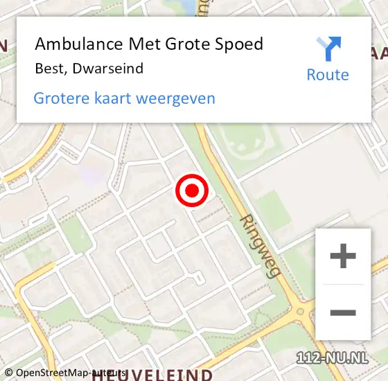 Locatie op kaart van de 112 melding: Ambulance Met Grote Spoed Naar Best, Dwarseind op 25 juni 2015 17:10