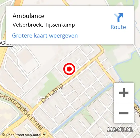 Locatie op kaart van de 112 melding: Ambulance Velserbroek, Tijssenkamp op 25 juni 2015 19:32