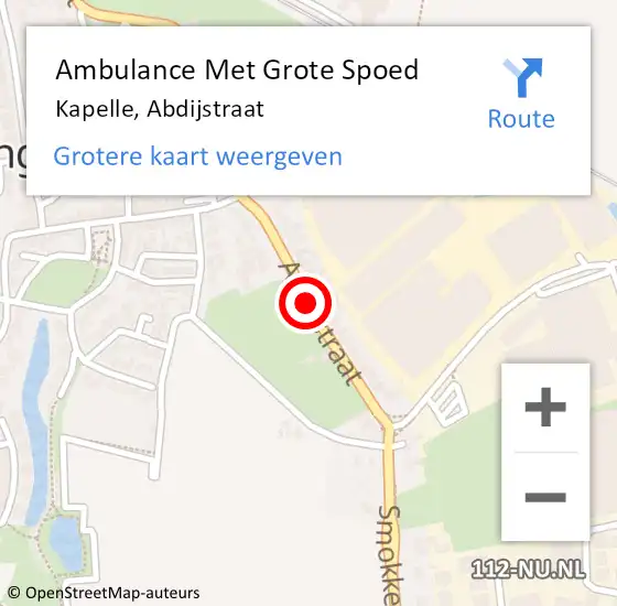 Locatie op kaart van de 112 melding: Ambulance Met Grote Spoed Naar Kapelle, Abdijstraat op 26 juni 2015 01:14