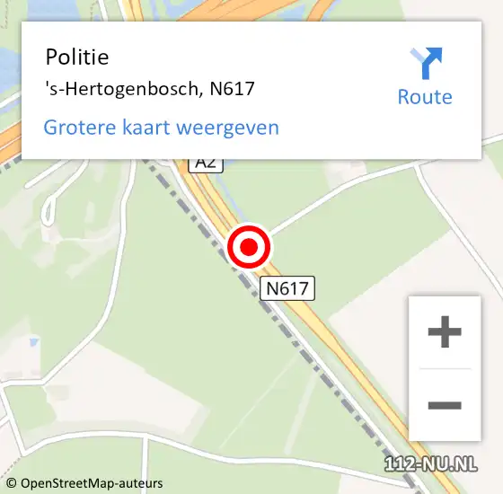 Locatie op kaart van de 112 melding: Politie 's-Hertogenbosch, N617 op 12 november 2013 08:19