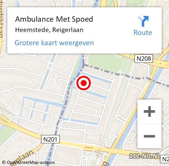 Locatie op kaart van de 112 melding: Ambulance Met Spoed Naar Heemstede, Reigerlaan op 26 juni 2015 07:50