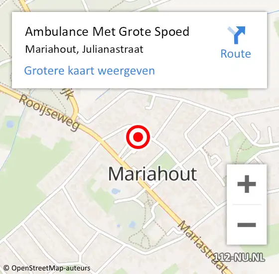 Locatie op kaart van de 112 melding: Ambulance Met Grote Spoed Naar Mariahout, Julianastraat op 26 juni 2015 08:23