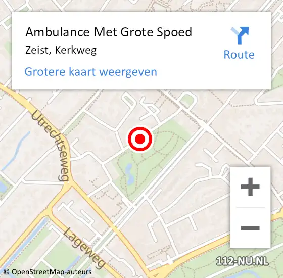 Locatie op kaart van de 112 melding: Ambulance Met Grote Spoed Naar Zeist, Kerkweg op 26 juni 2015 09:06