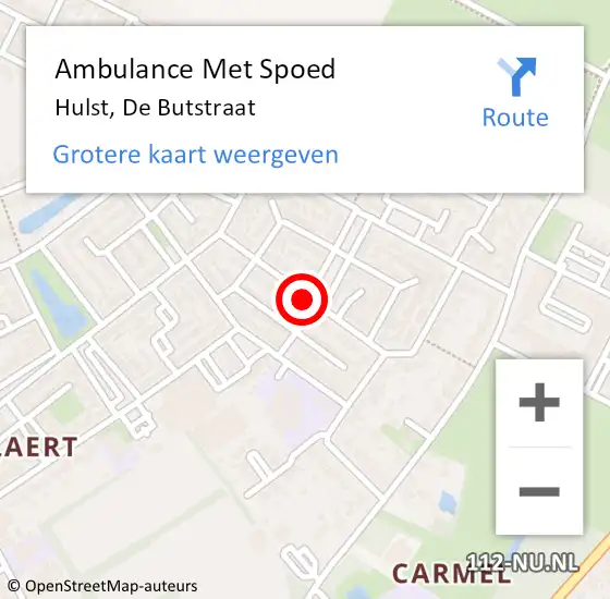 Locatie op kaart van de 112 melding: Ambulance Met Spoed Naar Hulst, De Butstraat op 26 juni 2015 09:28