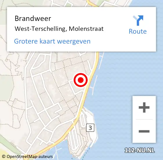 Locatie op kaart van de 112 melding: Brandweer West-Terschelling, Molenstraat op 26 juni 2015 10:16