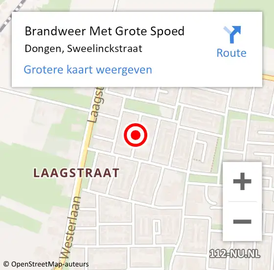 Locatie op kaart van de 112 melding: Brandweer Met Grote Spoed Naar Dongen, Sweelinckstraat op 26 juni 2015 10:56