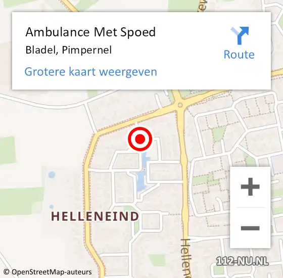 Locatie op kaart van de 112 melding: Ambulance Met Spoed Naar Bladel, Pimpernel op 26 juni 2015 13:03