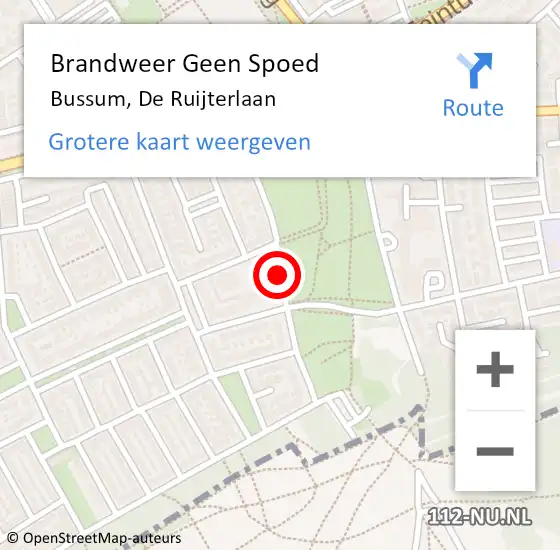 Locatie op kaart van de 112 melding: Brandweer Geen Spoed Naar Bussum, De Ruijterlaan op 26 juni 2015 13:19