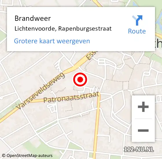 Locatie op kaart van de 112 melding: Brandweer Lichtenvoorde, Rapenburgsestraat op 26 juni 2015 13:34