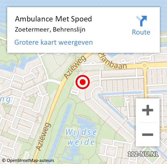 Locatie op kaart van de 112 melding: Ambulance Met Spoed Naar Zoetermeer, Behrenslijn op 26 juni 2015 14:11