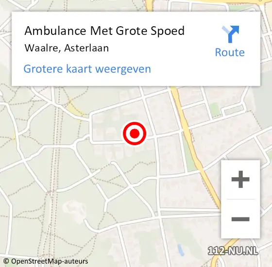 Locatie op kaart van de 112 melding: Ambulance Met Grote Spoed Naar Waalre, Asterlaan op 26 juni 2015 14:59