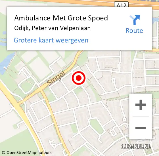 Locatie op kaart van de 112 melding: Ambulance Met Grote Spoed Naar Odijk, Peter van Velpenlaan op 12 november 2013 09:17