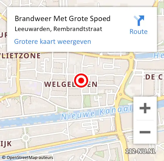 Locatie op kaart van de 112 melding: Brandweer Met Grote Spoed Naar Leeuwarden, Rembrandtstraat op 26 juni 2015 18:28