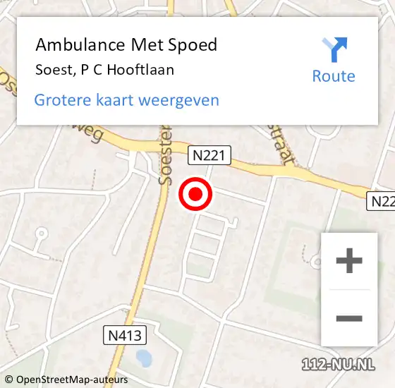 Locatie op kaart van de 112 melding: Ambulance Met Spoed Naar Soest, P C Hooftlaan op 26 juni 2015 18:31