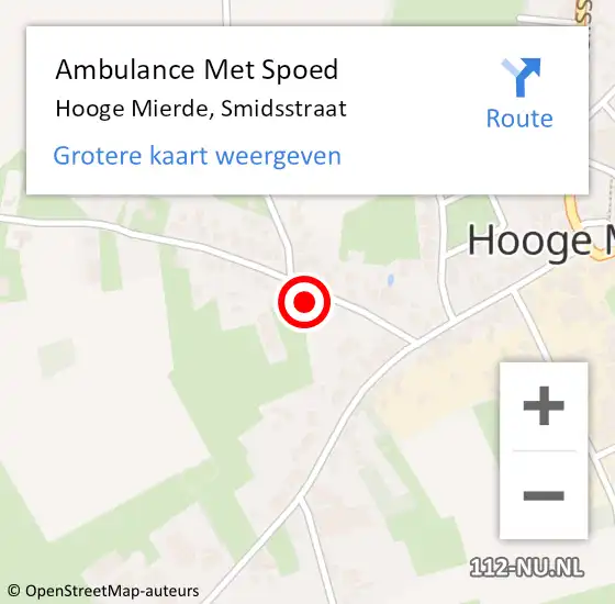 Locatie op kaart van de 112 melding: Ambulance Met Spoed Naar Hooge Mierde, Smidsstraat op 26 juni 2015 19:13