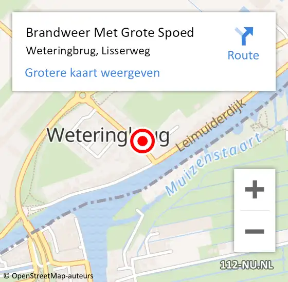 Locatie op kaart van de 112 melding: Brandweer Met Grote Spoed Naar Weteringbrug, Lisserweg op 26 juni 2015 19:35