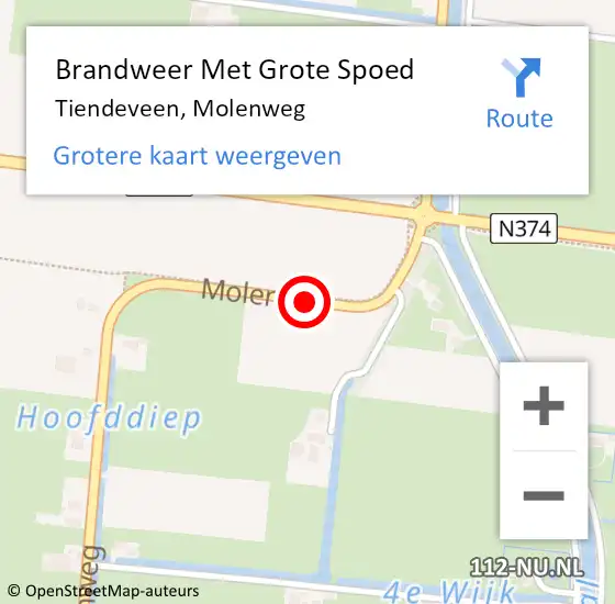 Locatie op kaart van de 112 melding: Brandweer Met Grote Spoed Naar Tiendeveen, Molenweg op 26 juni 2015 21:41