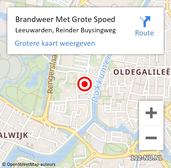 Locatie op kaart van de 112 melding: Brandweer Met Grote Spoed Naar Leeuwarden, Reinder Buysingweg op 26 juni 2015 22:56