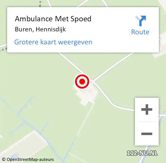 Locatie op kaart van de 112 melding: Ambulance Met Spoed Naar Buren, Hennisdijk op 26 juni 2015 23:19