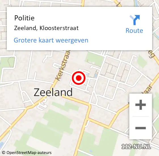 Locatie op kaart van de 112 melding: Politie Zeeland, Kloosterstraat op 27 juni 2015 01:21