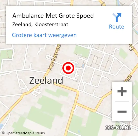 Locatie op kaart van de 112 melding: Ambulance Met Grote Spoed Naar Zeeland, Kloosterstraat op 27 juni 2015 01:24