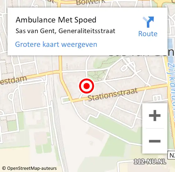 Locatie op kaart van de 112 melding: Ambulance Met Spoed Naar Sas van Gent, Generaliteitsstraat op 27 juni 2015 03:03