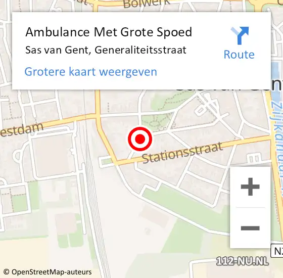 Locatie op kaart van de 112 melding: Ambulance Met Grote Spoed Naar Sas van Gent, Generaliteitsstraat op 27 juni 2015 03:05