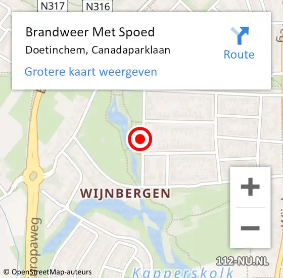 Locatie op kaart van de 112 melding: Brandweer Met Spoed Naar Doetinchem, Canadaparklaan op 27 juni 2015 03:25