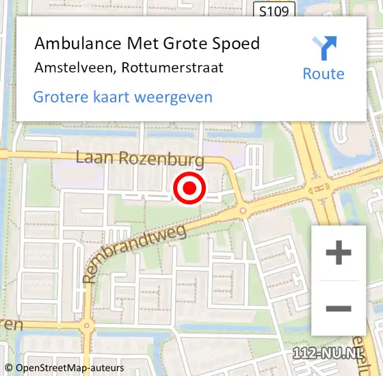 Locatie op kaart van de 112 melding: Ambulance Met Grote Spoed Naar Amstelveen, Rottumerstraat op 27 juni 2015 08:08