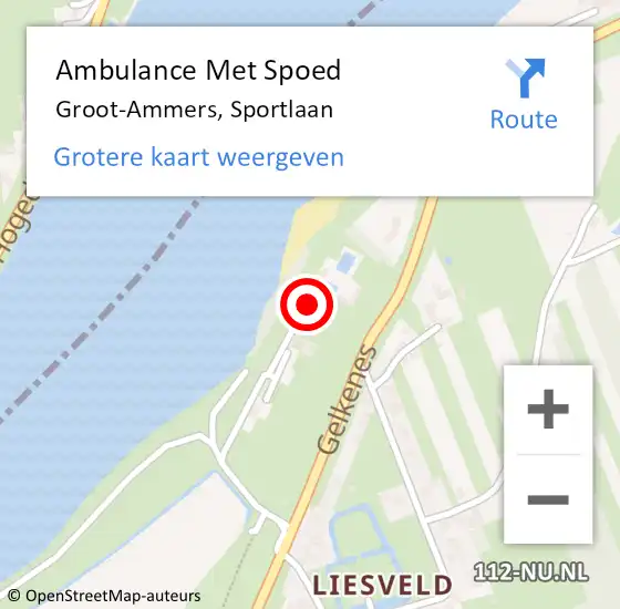 Locatie op kaart van de 112 melding: Ambulance Met Spoed Naar Groot-Ammers, Sportlaan op 27 juni 2015 08:39