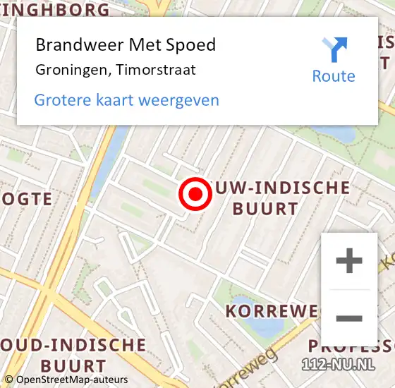 Locatie op kaart van de 112 melding: Brandweer Met Spoed Naar Groningen, Timorstraat op 27 juni 2015 09:18