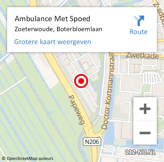 Locatie op kaart van de 112 melding: Ambulance Met Spoed Naar Zoeterwoude, Boterbloemlaan op 27 juni 2015 12:50