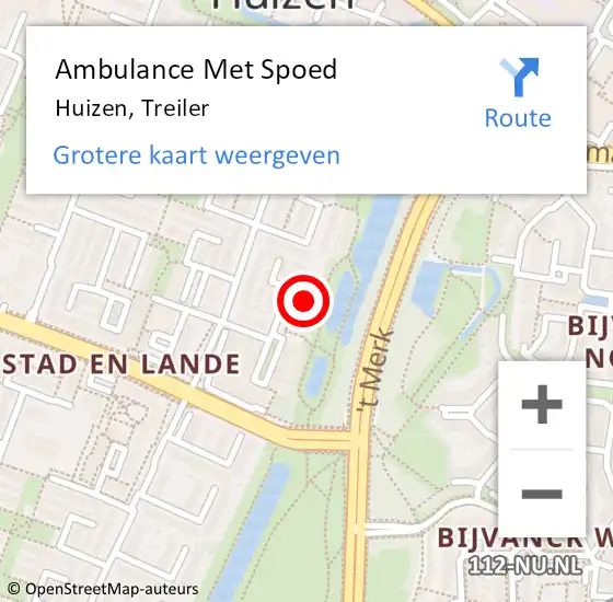 Locatie op kaart van de 112 melding: Ambulance Met Spoed Naar Huizen, Treiler op 27 juni 2015 15:04