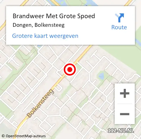 Locatie op kaart van de 112 melding: Brandweer Met Grote Spoed Naar Dongen, Bolkensteeg op 27 juni 2015 15:43