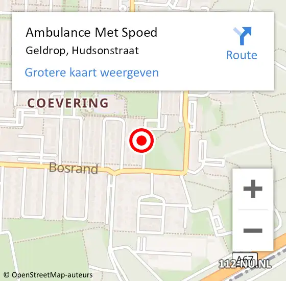 Locatie op kaart van de 112 melding: Ambulance Met Spoed Naar Geldrop, Hudsonstraat op 27 juni 2015 16:43