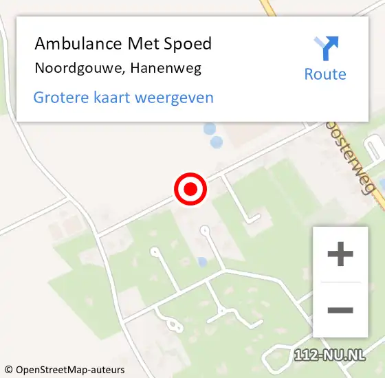 Locatie op kaart van de 112 melding: Ambulance Met Spoed Naar Noordgouwe, Hanenweg op 27 juni 2015 16:49