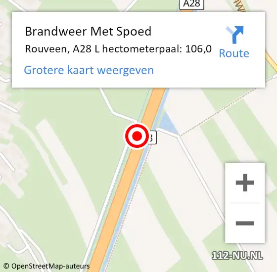 Locatie op kaart van de 112 melding: Brandweer Met Spoed Naar Rouveen, A28 L hectometerpaal: 106,0 op 27 juni 2015 19:11