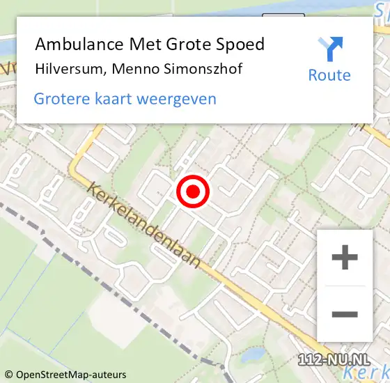Locatie op kaart van de 112 melding: Ambulance Met Grote Spoed Naar Hilversum, Menno Simonszhof op 27 juni 2015 20:10
