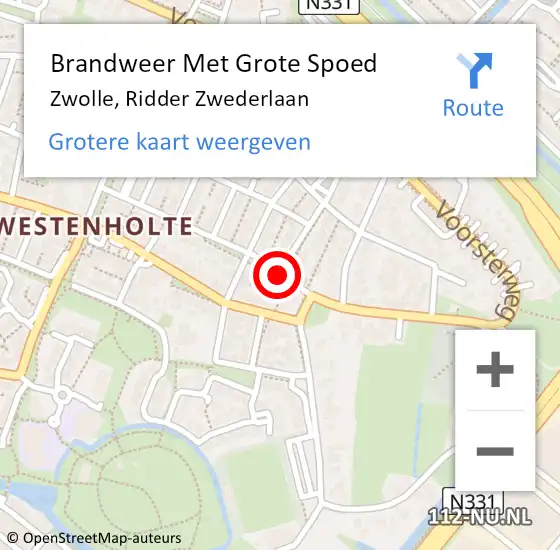 Locatie op kaart van de 112 melding: Brandweer Met Grote Spoed Naar Zwolle, Ridder Zwederlaan op 27 juni 2015 20:23