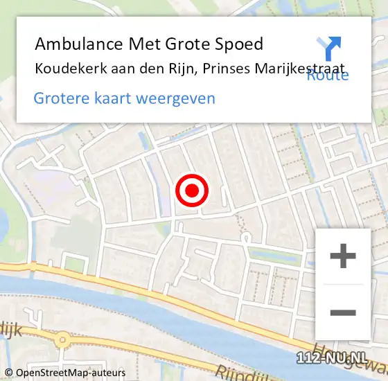 Locatie op kaart van de 112 melding: Ambulance Met Grote Spoed Naar Koudekerk aan den Rijn, Prinses Marijkestraat op 27 juni 2015 20:51