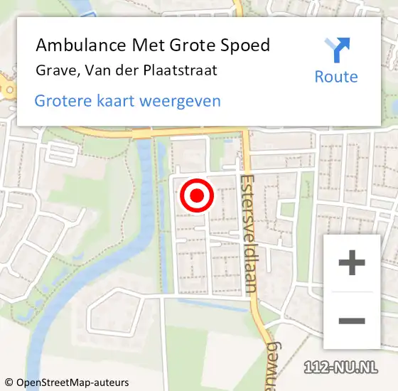 Locatie op kaart van de 112 melding: Ambulance Met Grote Spoed Naar Grave, Van der Plaatstraat op 27 juni 2015 21:19