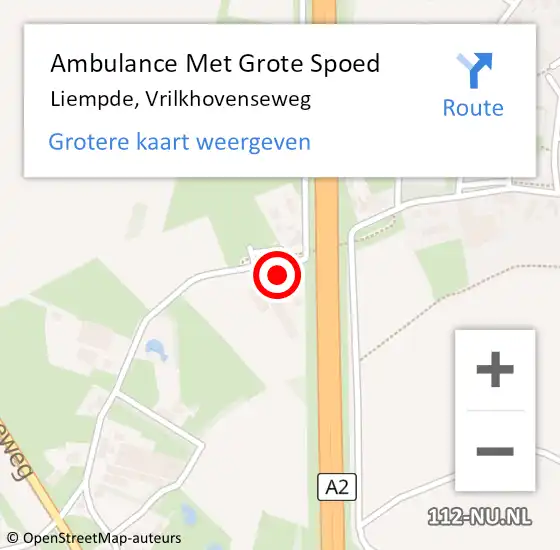 Locatie op kaart van de 112 melding: Ambulance Met Grote Spoed Naar Liempde, Vrilkhovenseweg op 27 juni 2015 21:38