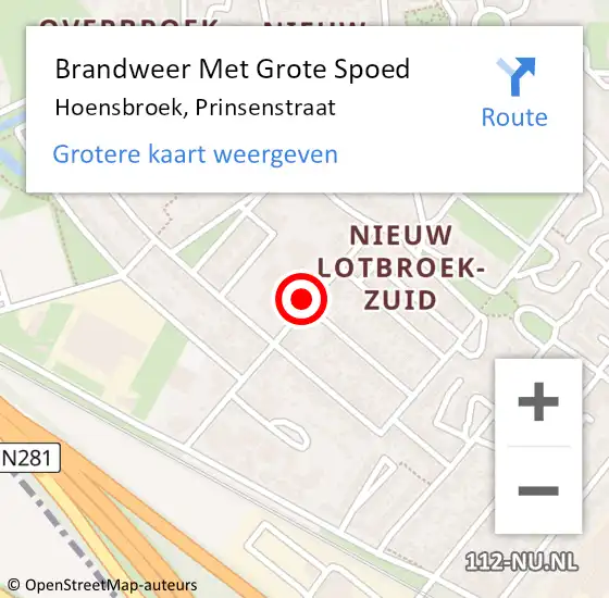 Locatie op kaart van de 112 melding: Brandweer Met Grote Spoed Naar Hoensbroek, Prinsenstraat op 27 juni 2015 21:53