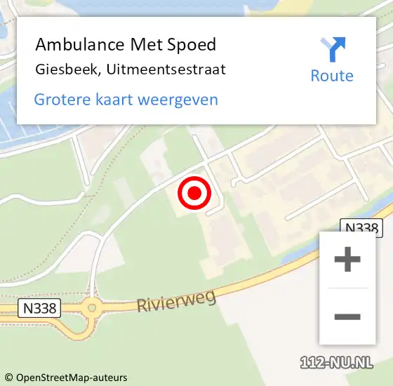 Locatie op kaart van de 112 melding: Ambulance Met Spoed Naar Giesbeek, Uitmeentsestraat op 28 juni 2015 01:40