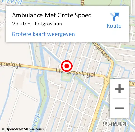 Locatie op kaart van de 112 melding: Ambulance Met Grote Spoed Naar Vleuten, Rietgraslaan op 28 juni 2015 02:27