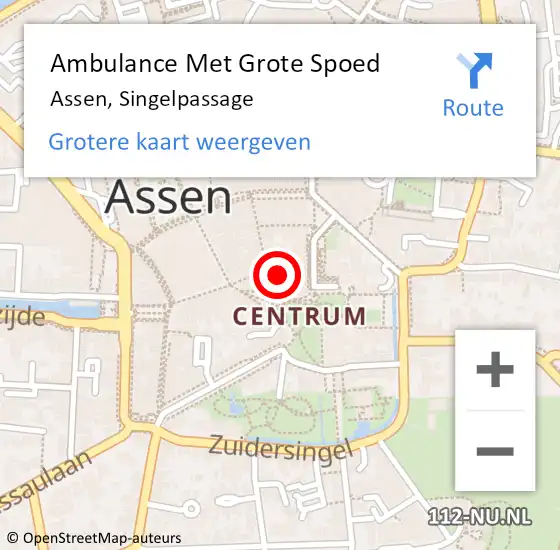 Locatie op kaart van de 112 melding: Ambulance Met Grote Spoed Naar Assen, Singelpassage op 28 juni 2015 03:17